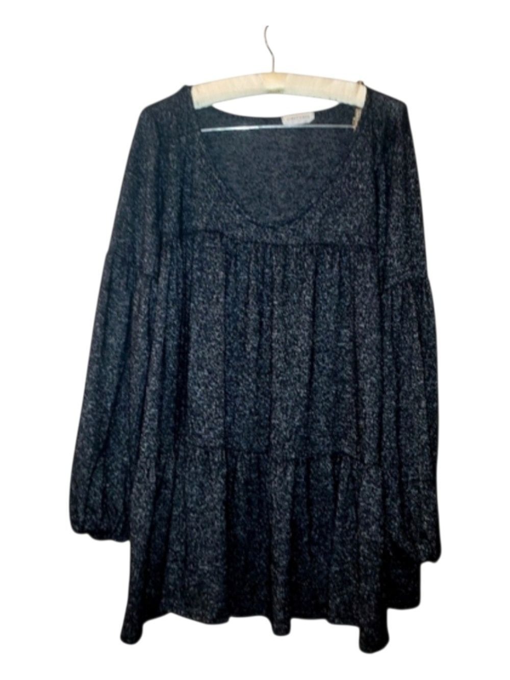 First Love Black With Gray Speck Ruffle Top A-line Flattering 2X